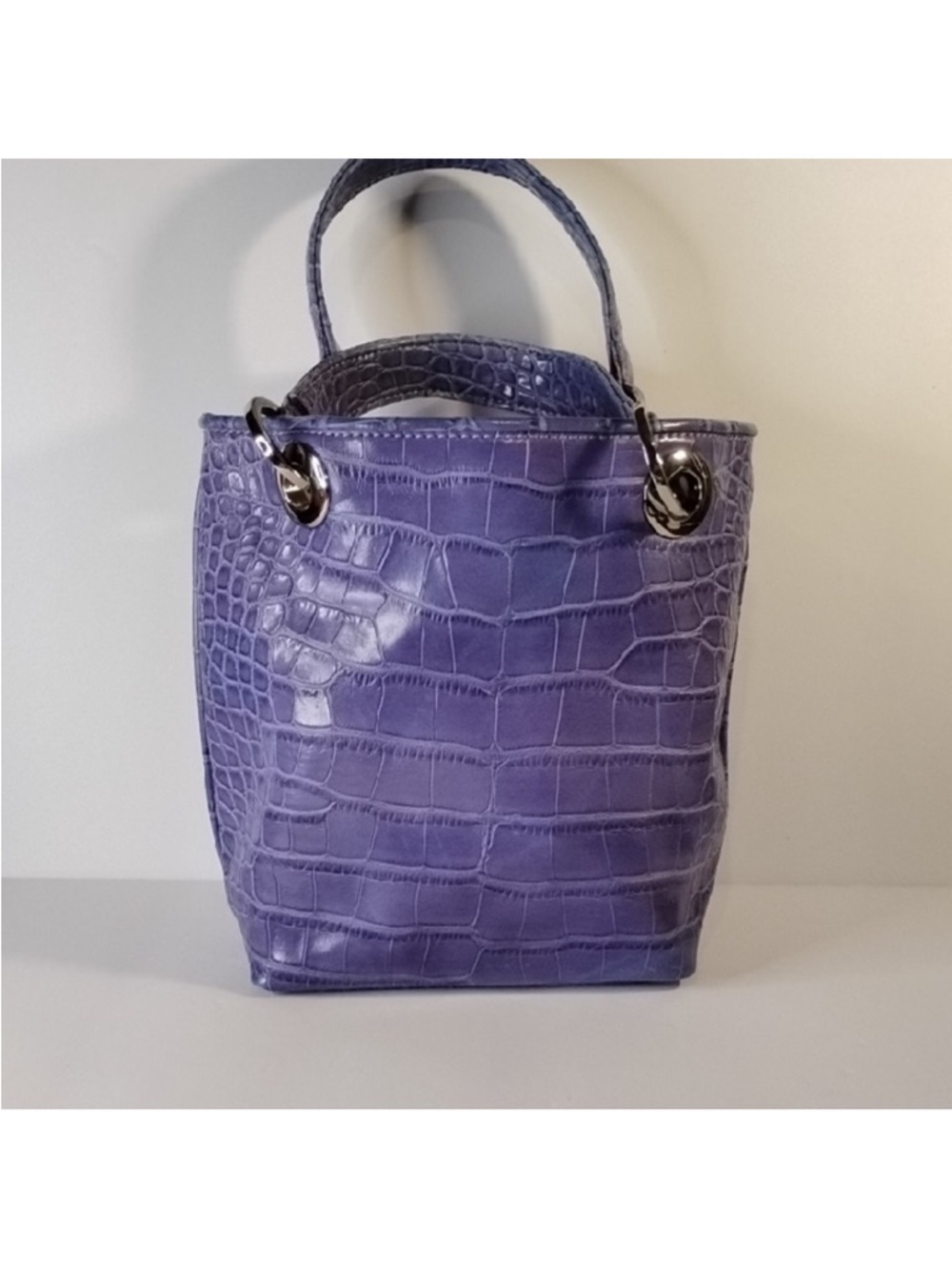 Kathy Van Zeeland Purple Croc-Embossed Tote Small